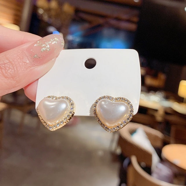 2025 New Korean Style Contracted Heart Pearl Earrings For Women Sweet Flower Zircon Geometric Stud Earring Girl Party Jewelry