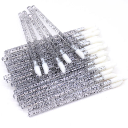 50Pcs/Lot Bling Lip Brush Eyelash Extensions Disposable Flocked Soft Hair Crystal Rod Cleaning Cotton Swab Lipstick Brush Makeup
