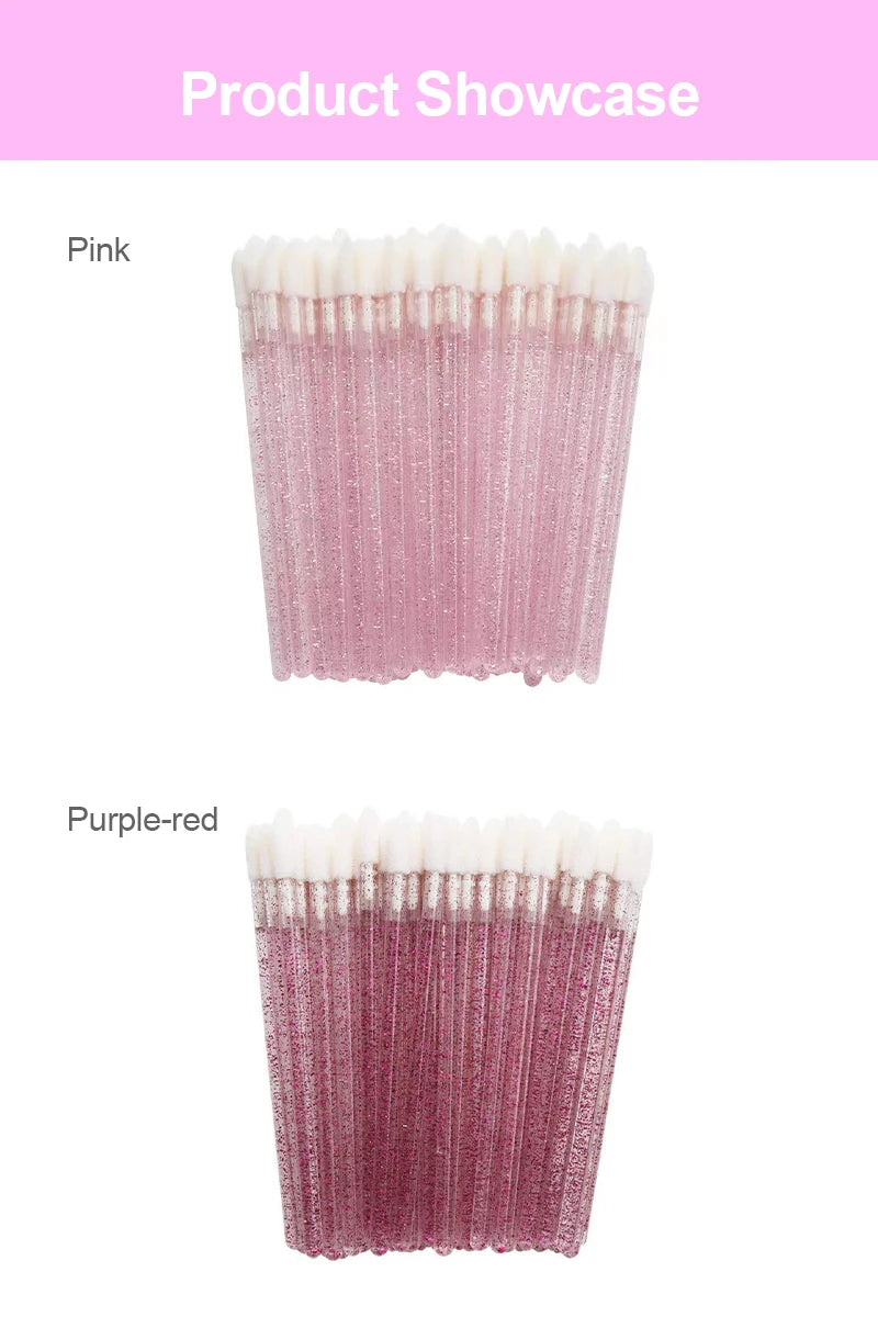 50Pcs/Lot Bling Lip Brush Eyelash Extensions Disposable Flocked Soft Hair Crystal Rod Cleaning Cotton Swab Lipstick Brush Makeup