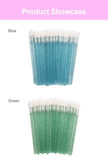 50Pcs/Lot Bling Lip Brush Eyelash Extensions Disposable Flocked Soft Hair Crystal Rod Cleaning Cotton Swab Lipstick Brush Makeup